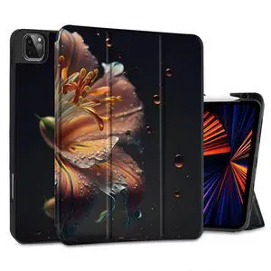 Yebiseven for M3/M2 iPad Air 11 inch 2025 2024 Case/iPad Air 5th & 4th Gen 2022 2020 Cover, Shockproof Tablet Case with Trifold Stand & Pencil Holder & Auto Sleep/Wake, Water Flower