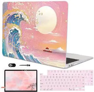LCMOCICO for MacBook Pro 13-inch Case 2022 2021 2020-2016 Release M2 M1 Chip A2338 A2251 A2289 A2159 A1989 A1706, Pattern Plastic Hard Shell Keyboard Cover Screen Film Webcam Cover, Sunset Glow Waves