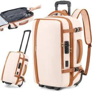 Fanwoli Vacuum Rolling Travel Backpack, Carry On Luggage with TSA Lock & Anti Theft Zipper, 70L Expandable Airback with Compression Pump, Waterproof Laptop Bag Ideal for Flight & Business