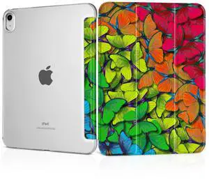 MEEgoodo for iPad A16 11th Generation Case 2025 11 inch, Tablet Cases for iPad 10th Generation 2022, Tablet Cover with Silk Texture & PC Clear Back Cover, Rainbow Butterflies