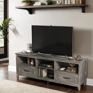 wesome  70 Inch Length TV Stand for Living Room and Bedroom, with 2 Drawers and 4 High-Capacity Storage Compartment, Black Pine