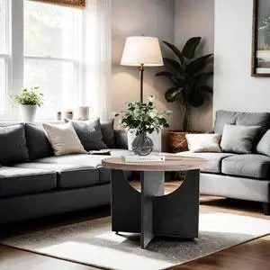 wesome 35 Inch Modern Retro Round Coffee Table for Living Room and Bedroom