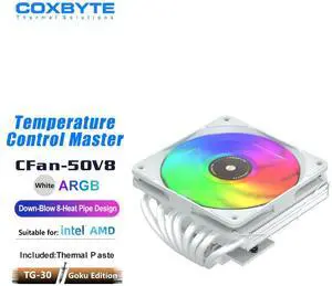 COXBYTE CFan-50V8 8 Heat Pipes Down-pressure CPU Air-cooling Cooler 45MM High 9CM Fan for LGA1200/1700/AM4/5 ITX Chassis CFan50V8 W ARGB