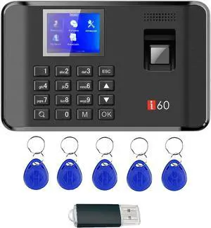 Time Attendance Machine Fingerprint Password Time Clock for Employee with Finger Scan, RFID and PIN Punching in One (I60 7.48" W x 4.72" H)