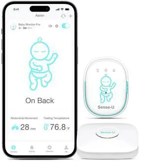Sense-U Pro Baby Monitor (Long Range): Tracks Abdominal Movement, Rollover and Sleeping Position