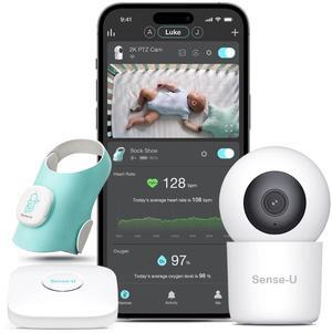 Sense-U Baby Sock Shoe Plus 2K PTZ Camera - Track Heart Rate, Oxygen with PTZ Video
