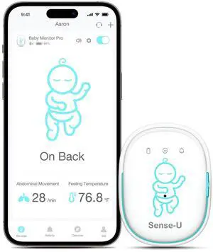 Sense-U Pro Baby Movement Monitor with Arousal Vibration, Movement/Rollover/Overheating Alerts