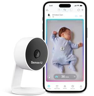 Sense-U AI Baby Camera Monitor with Sensor-Free Sleep Breathing Movement Detection, Smart Security Indoor Video Camera with Background Audio, Sound Detection, No Monthly Fee, for Peace of Mind