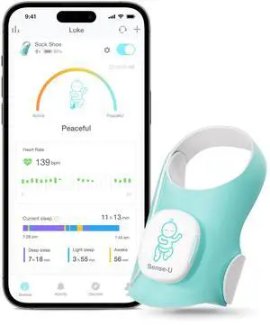 Baby Monitor, Sense-U Baby Smart Sock Shoe Monitor with On-Device Sleep Indicator & Notifications, Track Heart Rate, Sleep Movement for Peace of Mind, Infant Foot Monitor, FSA/HSA Eligible, 0-12M