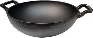 LIVEVIE Cast Iron Deep Kadai Wok with Dual Handles, Heavy-Duty Cooking Pot for Deep Frying, Stir-Frying, Curries  Gas, Induction, Grill & Open Flame Compatible, 9 Inch