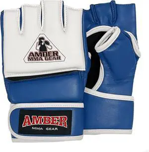 Amber Fight Gear Premium Leather MMA Amateur Competition Gloves: Durable, Stylish Gear for Versatile Usage in Training and Competition, Blue, X-Large