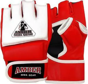 Amber Fight Gear Premium Leather MMA Amateur Competition Gloves: Durable, Stylish Gear for Versatile Usage in Training and Competition, Red Small