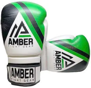 Amber Fight Gear Fury Boxing Gloves - Kickboxing, Muay Thai Training Gloves, Sparring Punching Bag Mitts, Durable PU, Non-Slip Wrist Support, Multi-Sport Glove, 14oz, Green/Black
