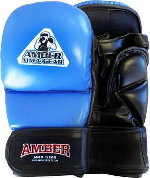Amber Fight Gear MMA Safety Training Gloves, Premium Leather, Shock Absorbing Foam, Adjustable Velcro Closure, Durable & Comfortable for Sparring, Bag Work & MMA Workouts, Blue, X-Large