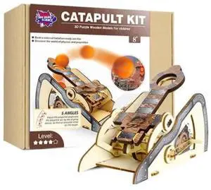 LIVEVIE 3D Wooden Catapult Kit STEM Toy for Kids, Includes Panels, Elastic Bands, and EVA Balls, Explore Physics Principles of Force, Trajectory, and Levers, Educational Craft Kit