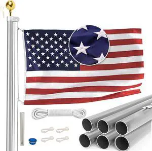 Livevie Homepride Flag Pole Kit Display American Pride with Ease, Includes 3'x5' Embroidered Stars & Sewn Stripes Flag - Adjustable Height up to 20' - Easy Assembly & Installation