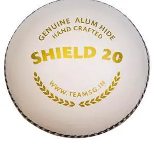 SG Cricket Shield 20 Premium Leather Ball (White & Red Color)