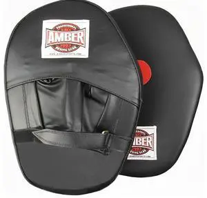 Amber Fight Gear Leather Focus Mitts, 100% Top Grain Leather, Shock Absorbing Foam, Full Hand Pocket, Durable Boxing Pads for MMA, Kickboxing, Muay Thai, & Martial Arts