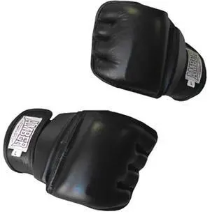 Amber Fight Gear MMA Gel Shock Gloves, Shock-Absorbing Gel Padding, Leather Construction, Hook & Loop Wrist Strap, Durable Training & Sparring Gloves, Black, Regular