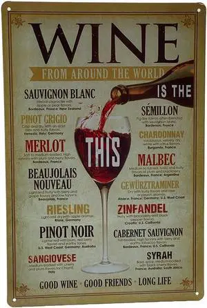 Livevie Wine Around The World Retro Vintage Tin Sign, Embossed Metal Plaque for Home, Bar, Pub, Man Cave, Garage, Restaurant & Office  Easy to Hang, Indoor & Outdoor Decor, 12 x 8 Inches