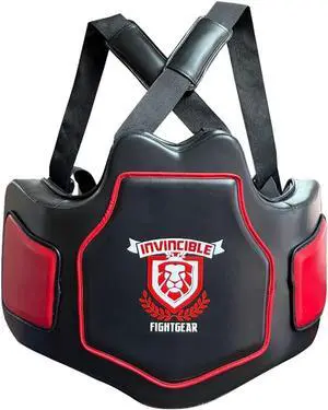 Invincible Fight Gear Heavy-Duty Body Protector for Boxing, MMA, Kickboxing, Muay Thai - Premium Coaching/Training Gear - Sleek Black Design