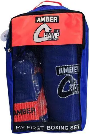 Amber Fight Gear Mini Boxing Toy Set Junior For 3 to 7yr olds Set Includes - 16 Toy Heavy bag, Junior Gloves, Toy Headgear and Jump Rope in a Handy Storage Bag. Great Gift Idea