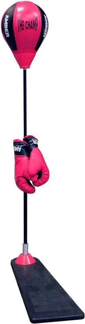 Amber Fight Gear The Champ Kids Boxing Punch Stand Set with Punching Ball Bounce Back Punching Ball, Adjustable Stand, Pump, & Boxing Gloves for Boys and GirlsAges 3+