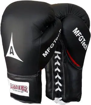 Amber Fight Gear Premium Leather Lace-Up Gloves Superior Shock Protection, Sweat-Resistant Lining, and Unmatched Durability for Optimal Performance, Available in Sizes 14 oz, 16 oz, and 18 oz