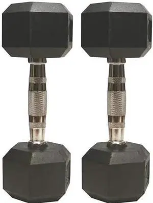 Amber Sporting Goods Barbell Rubber encased Hex Dumbbell Weights with Metal Handles for Strength Training, Full Body Workout. Sold as a Pairs 3 lbs.