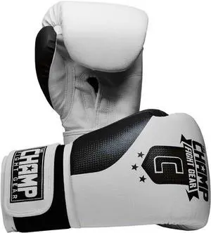 Amber Fight Gear The Champ Fight Gear Alpha Series Boxing Gloves with Wrist Support for Boxing Kickboxing Muay Thai Training or Sparring Punching Bag Mitts Black/White 8 oz.