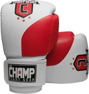 Amber Fight Gear The Champ Fight Gear Alpha Series Boxing Gloves with Wrist Support for Boxing Kickboxing Muay Thai Training or Sparring Punching Bag Mitts Red/White 12 oz.
