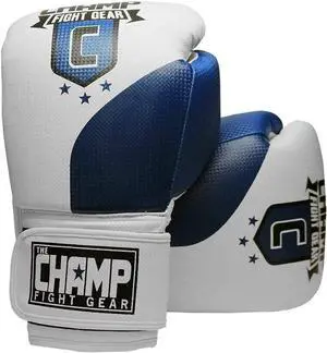 Amber Fight Gear The Champ Fight Gear Alpha Series Boxing Gloves with Wrist Support for Boxing Kickboxing Muay Thai Training or Sparring Punching Bag Mitts Blue/White 8 oz.