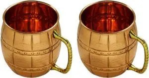 LIVEVIE Moscow Mule Mug Handcrafted Barrel Style with Embelished Handles for Cocktails and Drinks 16oz-(Set of 2), Large, Copper