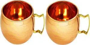 LIVEVIE Moscow Mule Mugs, Handcrafted Hammered Design with Brass Handle, Perfect for Cocktails, Iced Coffee, Tea & Cold Drinks, 16oz, Set of 2