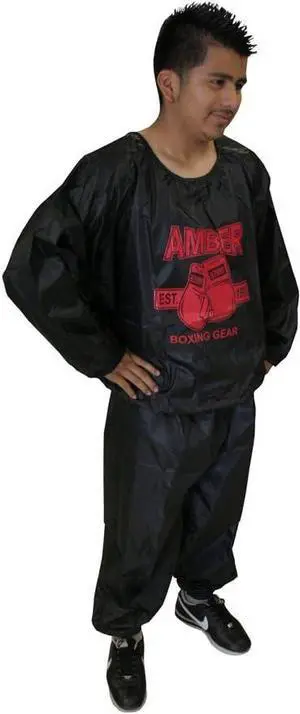 Amber Fight Gear Extreme Sauna Suit for Weight Loss, Heavy-Duty Nylon Sweat Suit for Men & Women, Black Small / Medium
