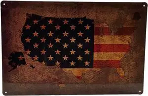 LIVEVIE  American Flag Retro Vintage Auto License Plate Tin Sign, Embossed Metal Wall Decor for Home, Bar, Pub, Garage, Man Cave, Office, Pre-Drilled Holes, 8 x 12 Inch