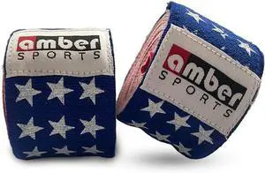 Amber Fight Gear USA Flag Handwraps, 180 inch Breathable Polyester Boxing Wraps for MMA, Kickboxing, Muay Thai, Training, Wrist & Knuckle Support, Machine Washable, Sold as a Pair