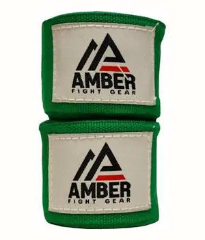 Amber Fight Gear Semi Elastic Professional 180-Inch Hand Wraps with Hook and Loop Closure for Boxing Kickboxing Muay Thai MMA for Men and Women  Sold as a Pair Black Green