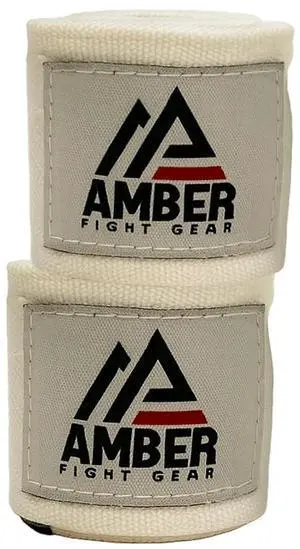 Amber Fight Gear Semi Elastic Professional 180-Inch Hand Wraps with Hook and Loop Closure for Boxing Kickboxing Muay Thai MMA for Men and Women  Sold as a Pair White