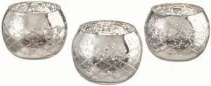 Livevie Champagne Collection Etched Diamond Shaped Handmade Glass Votive Candle Holders for Weddings and Home Decor (Set of 3), Medium