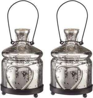 LIVEVIE Antique Silver Bottle Votive Candle Holders - Handmade Glass for Weddings and Home Décor (Set of 2)