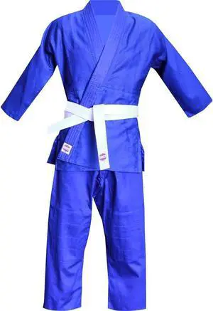 Amber Fight Gear Judo Uniform 100% Cotton, Single Weave, Durable & Comfortable, Drawstring Pants, Ideal for Training & Competition  Sold in Sets, Blue, Size 4