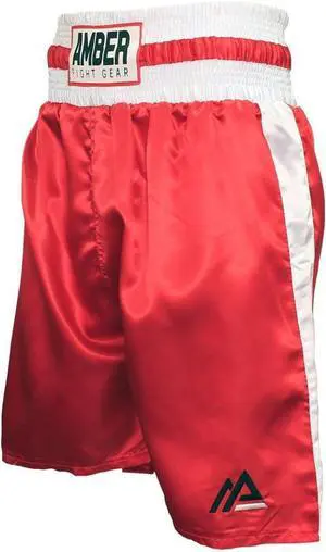 Amber Fight Gear Champion Pro Style Boxing Kickboxing Muay Thai MMA Training Shorts, Full-Length Trunks with Side Splits Large Red