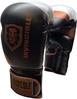 Invincible Fight Gear Standard Leather Hook and Loop Training Boxing Gloves - Ideal for Boxing, Kickboxing, Muay Thai, MMA for Men Women and Kids Black|Brown 12 oz.