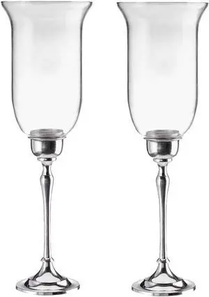 LIVEVIE Traditions Collection Set of 2 Hurricane Candle Holders with Tall Chimney - Table Decorations, Centerpieces, and Wedding Gifts