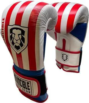 Invincible Fight Gear Hook and Loop Leather Training Boxing Gloves with USA Flag Colors - Ideal for Boxing, Kickboxing, Muay Thai, MMA for Men Women and Kids