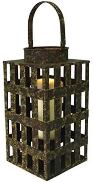 LIVEVIE Rustic Hanging Candle Lantern with Tempered Glass - 15" High for Indoor/Outdoor Decor, Events, Parties, and Weddings