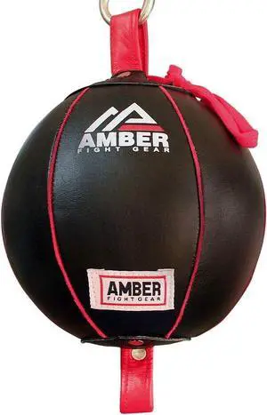 Amber Fight Gear Boxing MMA Muay Thai Fitness Workout Training Leather Punching Floor to Ceiling Speed Dodge Ball Double End Bag Professional with Bungee Cords Large