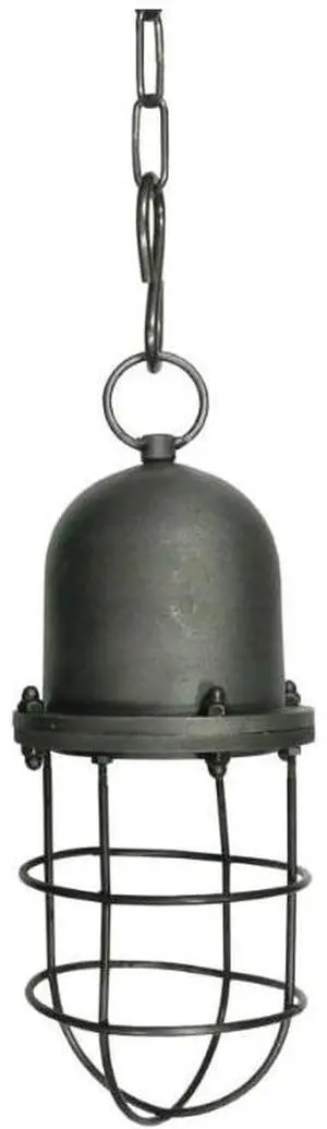 LIVEVIE Hunt Industrial Pendant Light  Vintage Hanging Lamp with Ridged Dome Shade & Cage, Iron Fixture for LED, Edison & Standard Bulbs, 24x12 Inches