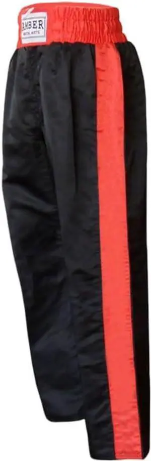 Amber Fight Gear Nylon/Satin Kickboxing Pants Featuring 3" Boxing Style Waistband and Drawstring, and Durability X-Large Black/Red